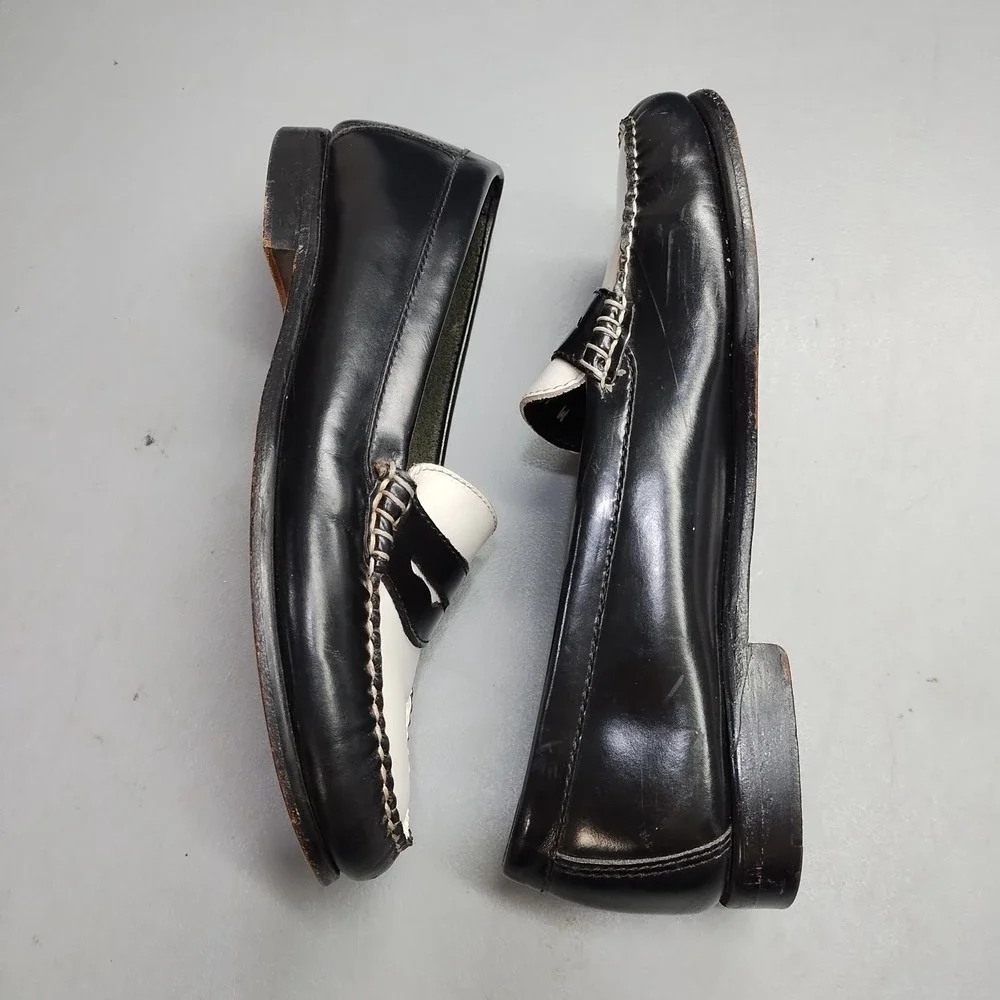 G.H. Bass Weejuns Ziggy Penny Loafers Womens Size 8M Black White Leather Slip On